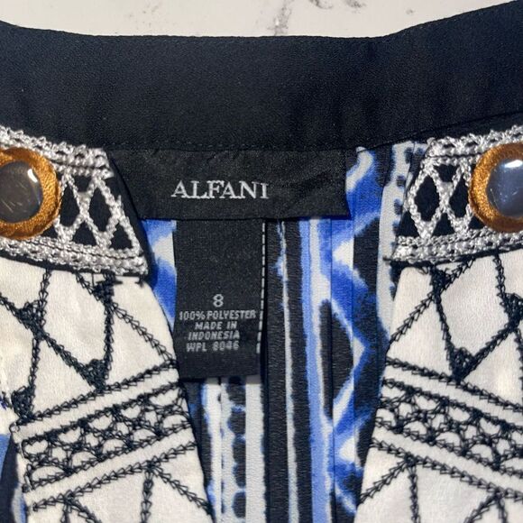 Alfani Blue & White Sheer Embroidered Tank Top - Size 8 - Picture 2 of 7